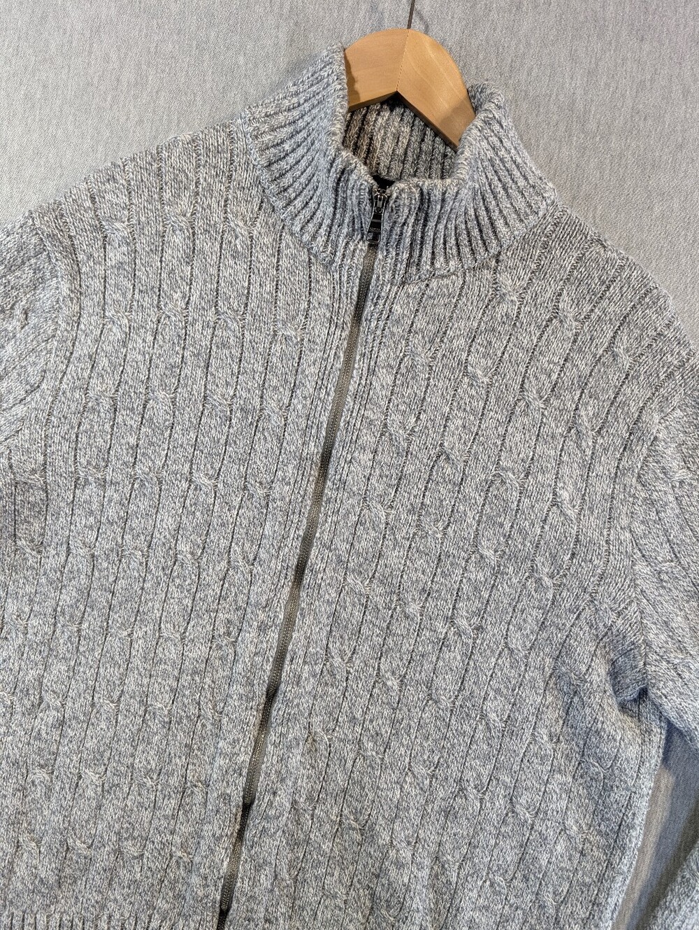 Banana Republic Cable Knit Sweater Men's Large Full Zip Heavy Grey